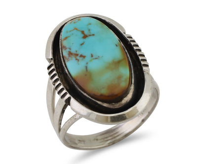 Navajo Hand Stamped Ring 925 Silver Natural Turquoise Native Artist C.80's
