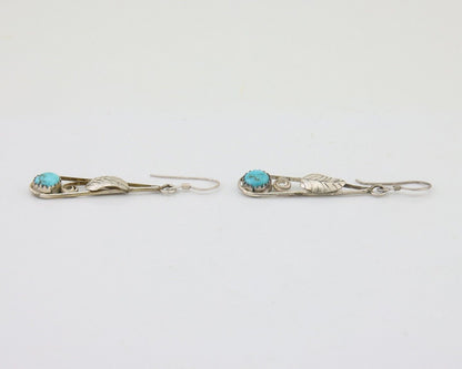 Navajo Dangle Earrings 925 Silver Natural Blue Turquoise Artist Signed JB C.80's