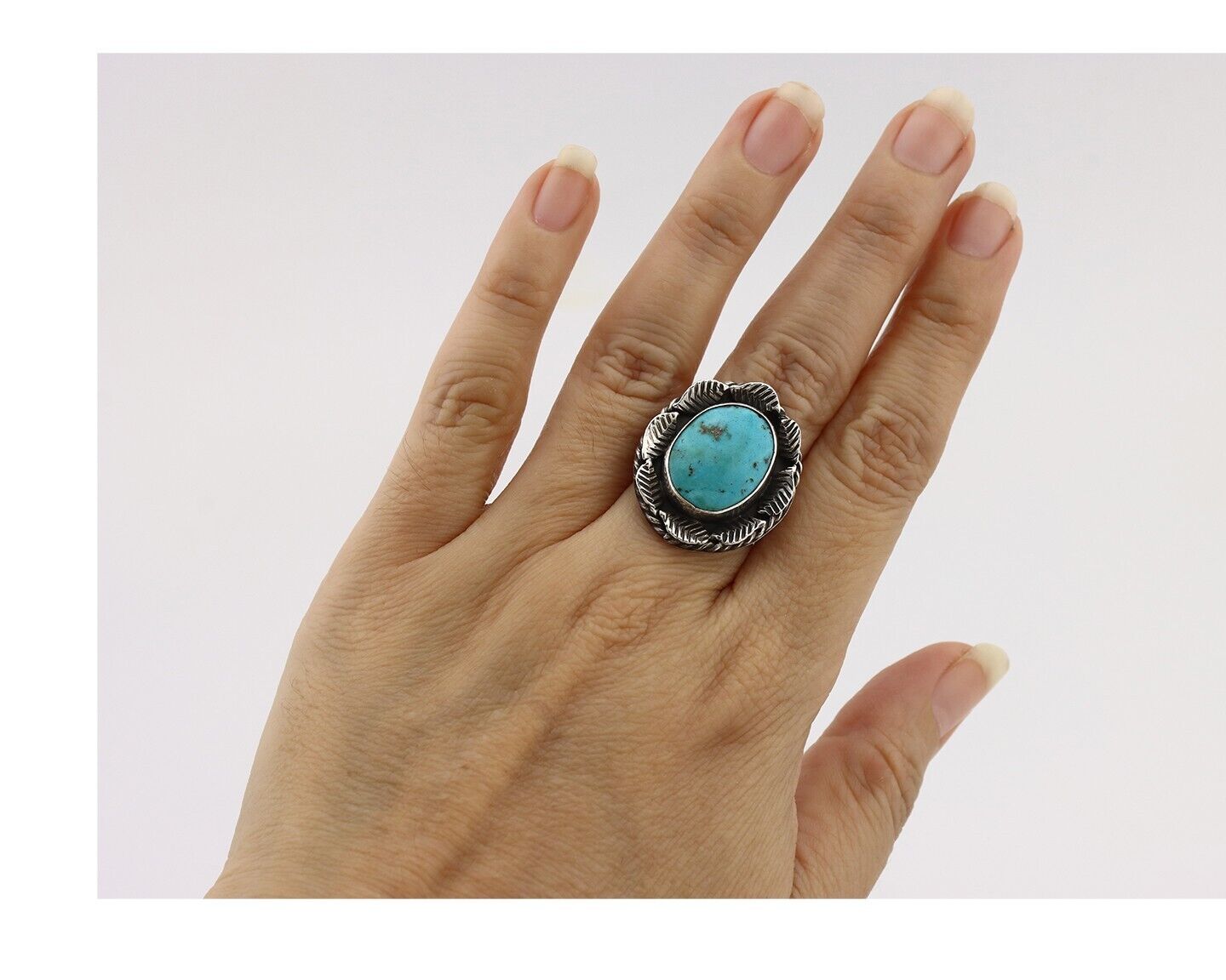 Navajo Ring 925 Silver Blue Turquoise Artist Signed DC C.80's