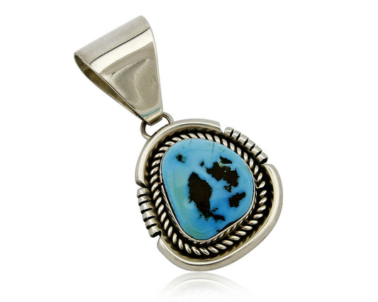 Navajo Handmade .925 Sterling Silver Blue Turquoise Hand Cut Pendant