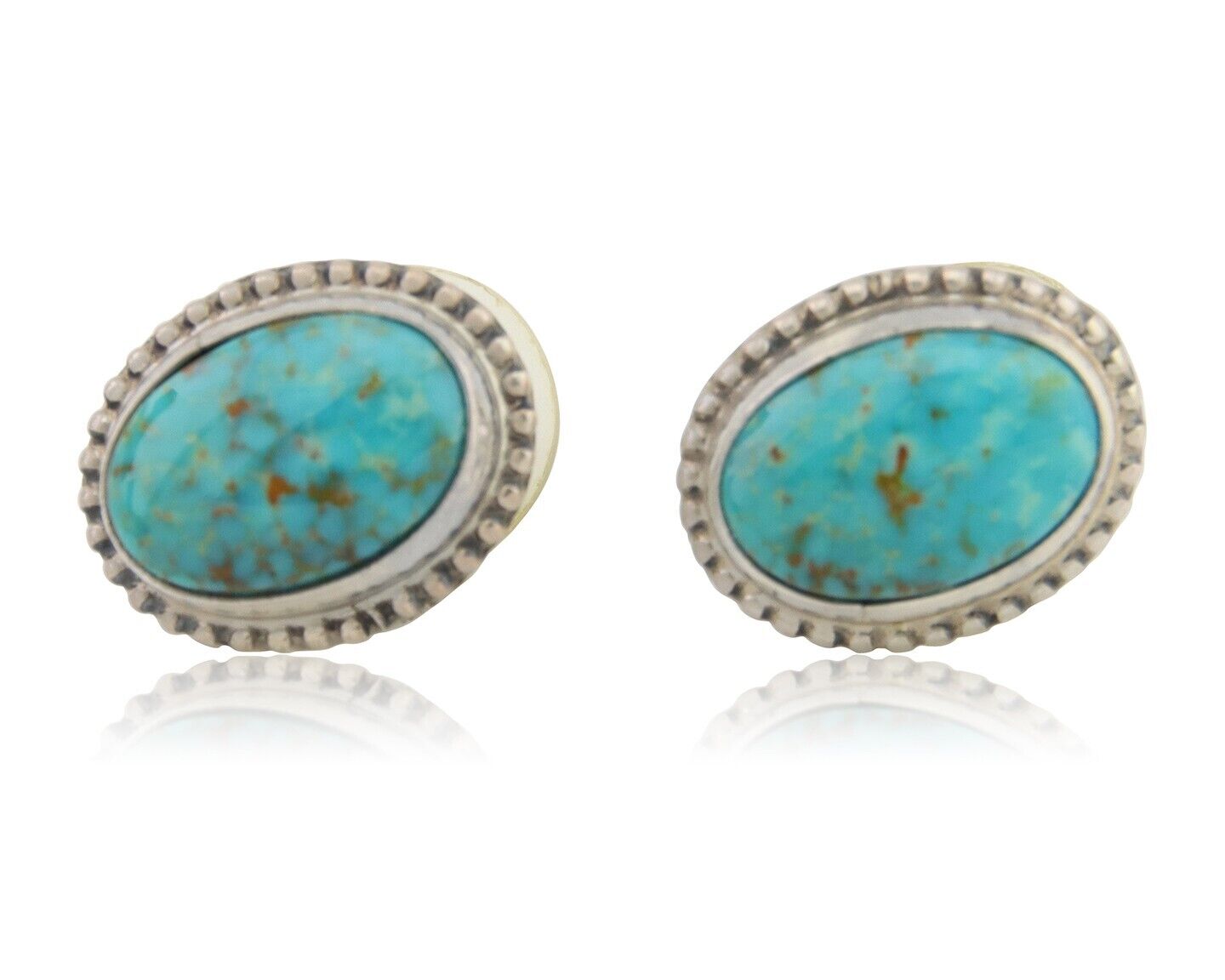 Navajo Stud Earrings 925 Silver Natural Turquoise Artist Signed M C.80's