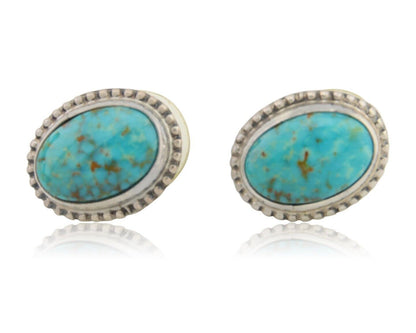Navajo Stud Earrings 925 Silver Natural Turquoise Artist Signed M C.80's