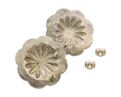 Navajo Concho Earrings 925 Silver Natural Coral Native American Artist C.80's