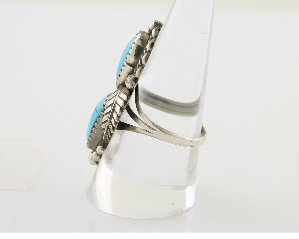Navajo Ring 925 Silver Natural Blue Turquoise Native Artist Signed SC C.80's
