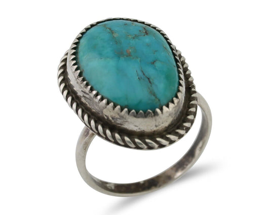 Navajo Ring 925 Silver Kingman Turquoise Native American Artist C.80's