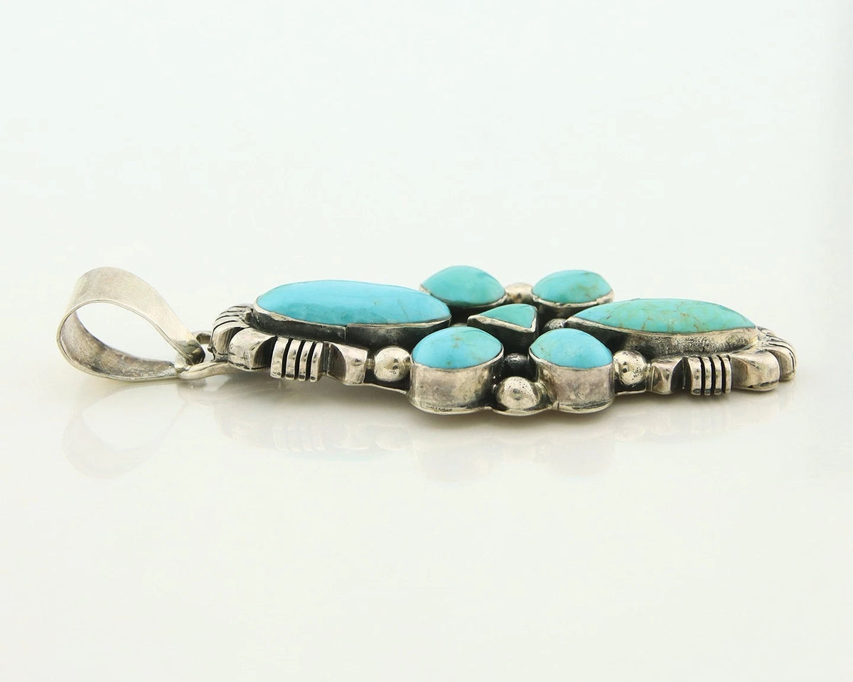 Navajo Pendant 925 Sterling Silver Natural Turquoise Vintage Artist Signed JY