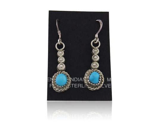 Navajo Earrings 925 Silver Blue Turquoise Artist Signed DB C.80's