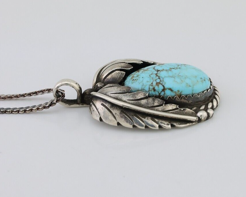 Navajo Necklace 925 Silver Natural Blue Turquoise Native American Artist C.90's