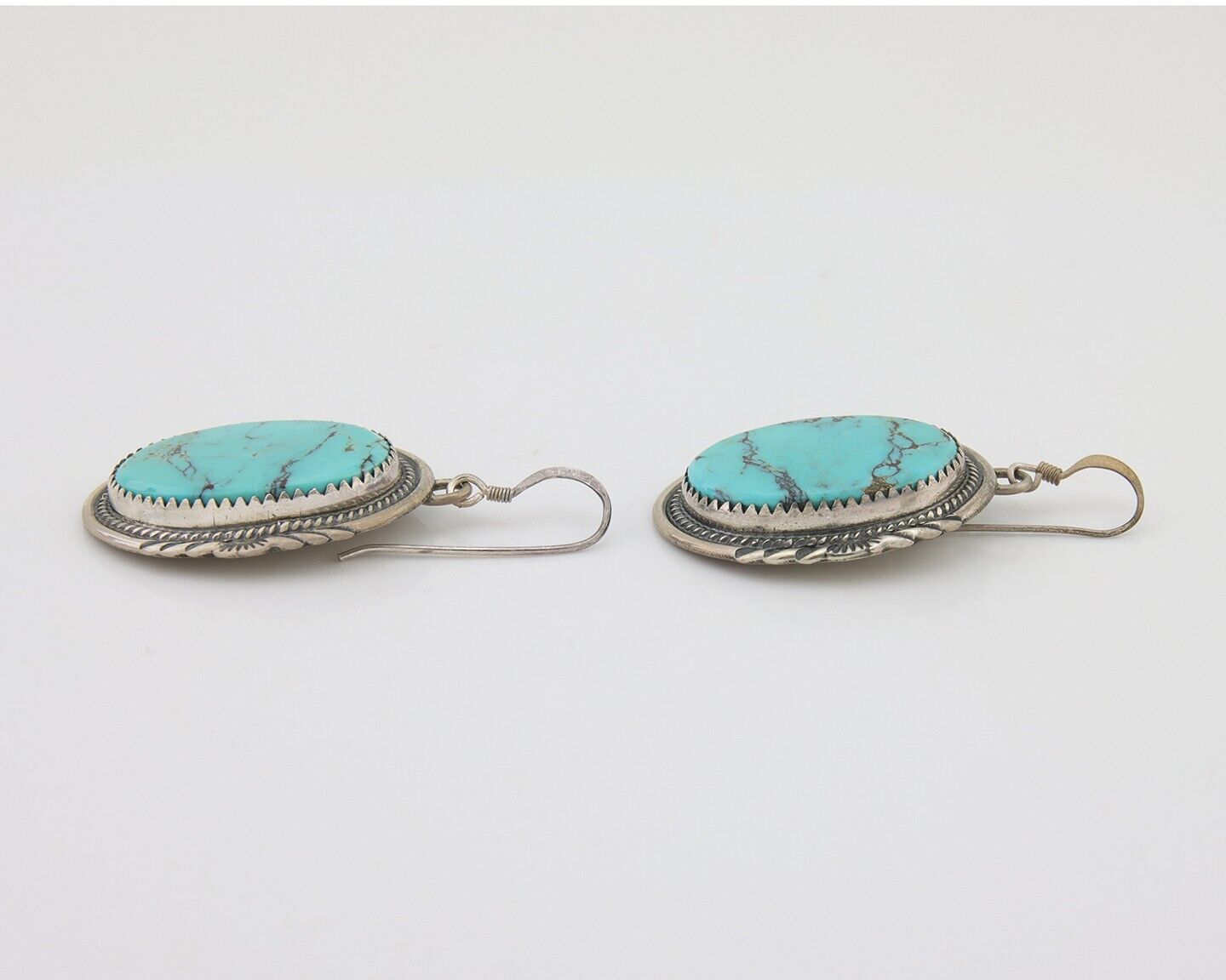 Navajo Dangle Earrings 925 Silver Natural Turquoise Artist Signed Mike Begay C80