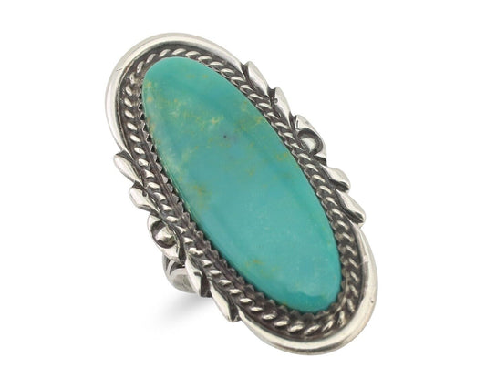 Navajo Ring 925 Silver Natural Blue Turquoise Artist Signed TALHAT C.80's