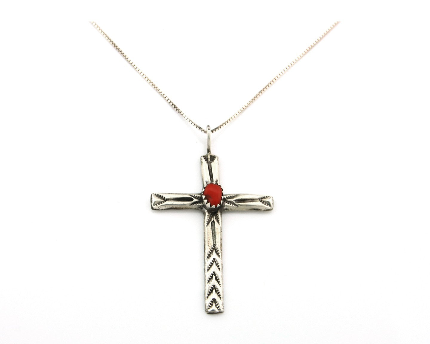 Navajo Cross Necklace Sterling Silver Coral Authentic Signed Arthur Williams
