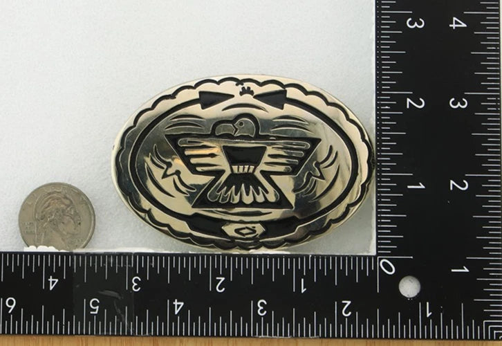 Navajo Peyote Bird Belt Buckle .999 Nickel Vintage Signed SD