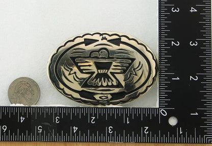 Navajo Peyote Bird Belt Buckle .999 Nickel Vintage Signed SD