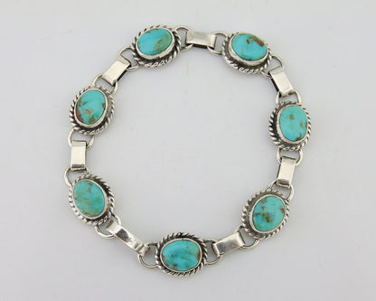 Navajo Bracelet 925 Silver Natural Blue Turquoise Native American Artist C.80's