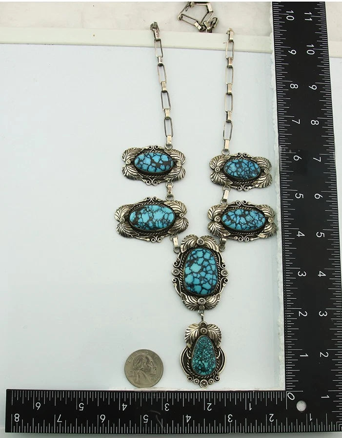 Navajo Necklace Sterling Silver Turquoise Vintage Signed Henrietta Yesele