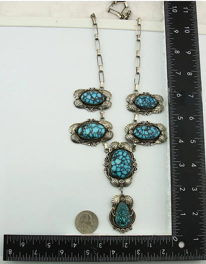 Navajo Necklace Sterling Silver Turquoise Vintage Signed Henrietta Yesele