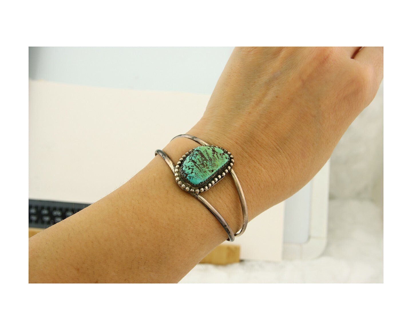 Vintage Navajo Bracelet 925 Silver Natural Blue Turquoise Native American Artist