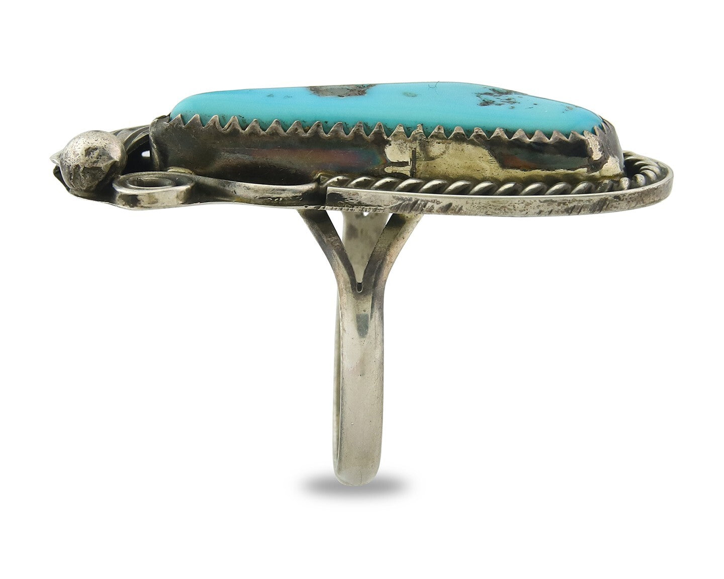 Vintage Navajo Ring 925 Sterling Silver Authentic Manassas Turquoise Size 6.5