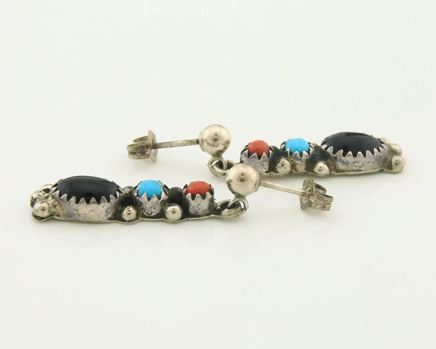 Navajo Dangle Earrings Sterling Silver Natural Gemstones Vintage Handmade