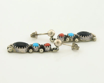 Navajo Dangle Earrings Sterling Silver Natural Gemstones Vintage Handmade