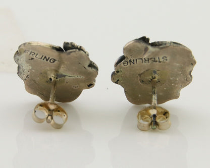 Navajo Earrings 925 Silver Natural Red Coral Native American Artist C.80's