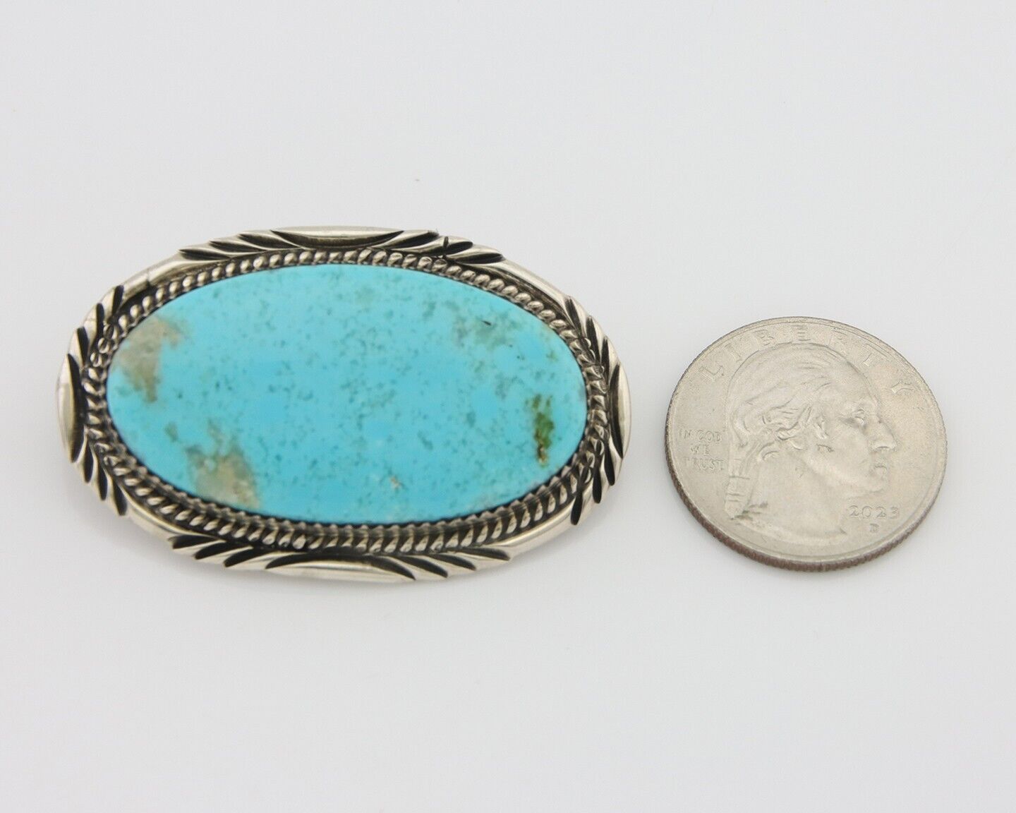 Navajo Pin Pendant 925 Silver Natural Blue Turquoise Artist signed DS C.80's