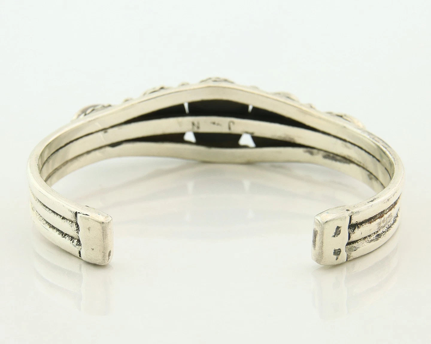 Navajo Cuff Bracelet Sterling Silver Turquoise Handmade Vintage Signed JN