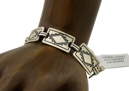 Navajo Hamdmade Link Bracelet 925 Silver Native American Artist C.80's