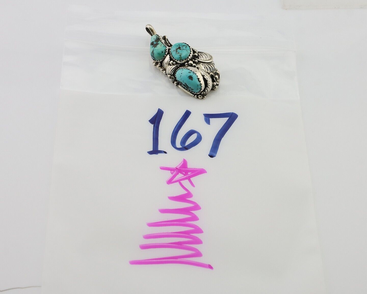 Navajo Pendant 925 Silver Natural Bisbee Turquoise Signed Tom Willeto C.80's