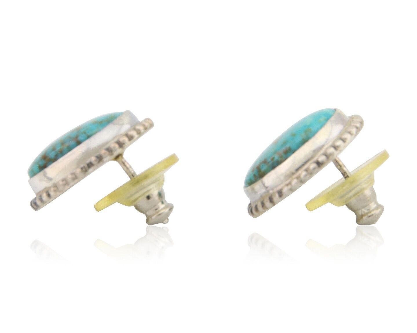 Navajo Stud Earrings 925 Silver Natural Turquoise Artist Signed M C.80's
