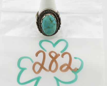 Navajo Ring .925 Silver Kingman Turquoise Artist Signed Sun C.80's