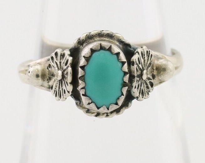 Navajo Ring 925 Silver Kingman Turquoise Native American Artist Made In 1985