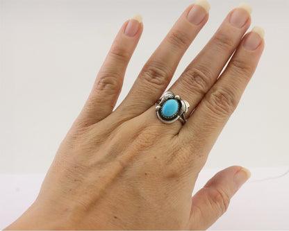 Navajo Ring 925 Silver Sleeping Beauty Turquoise Native American Artist C.80's