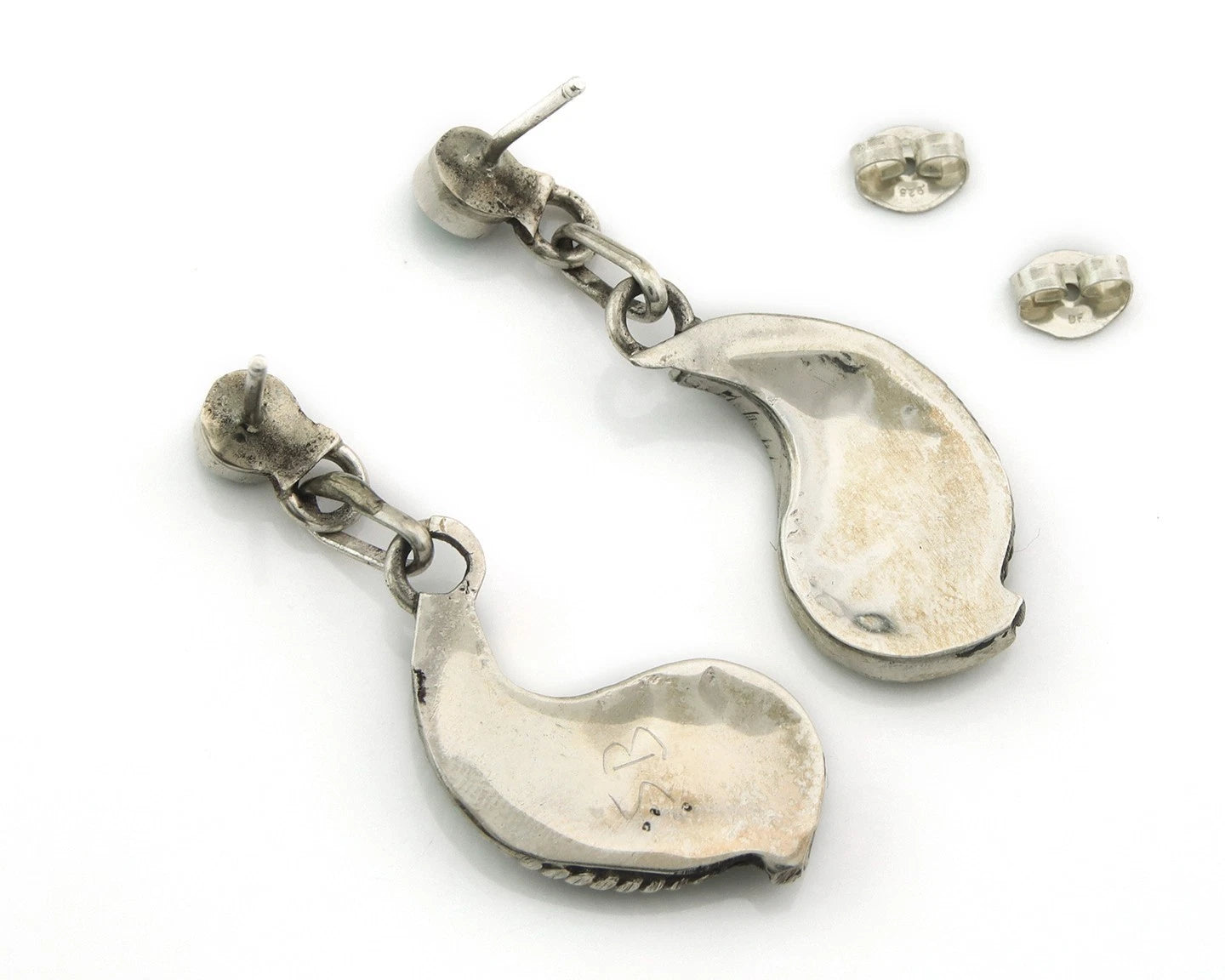Navajo Dangle Earrings Sterling Silver Gemstone Vintage Signed SB