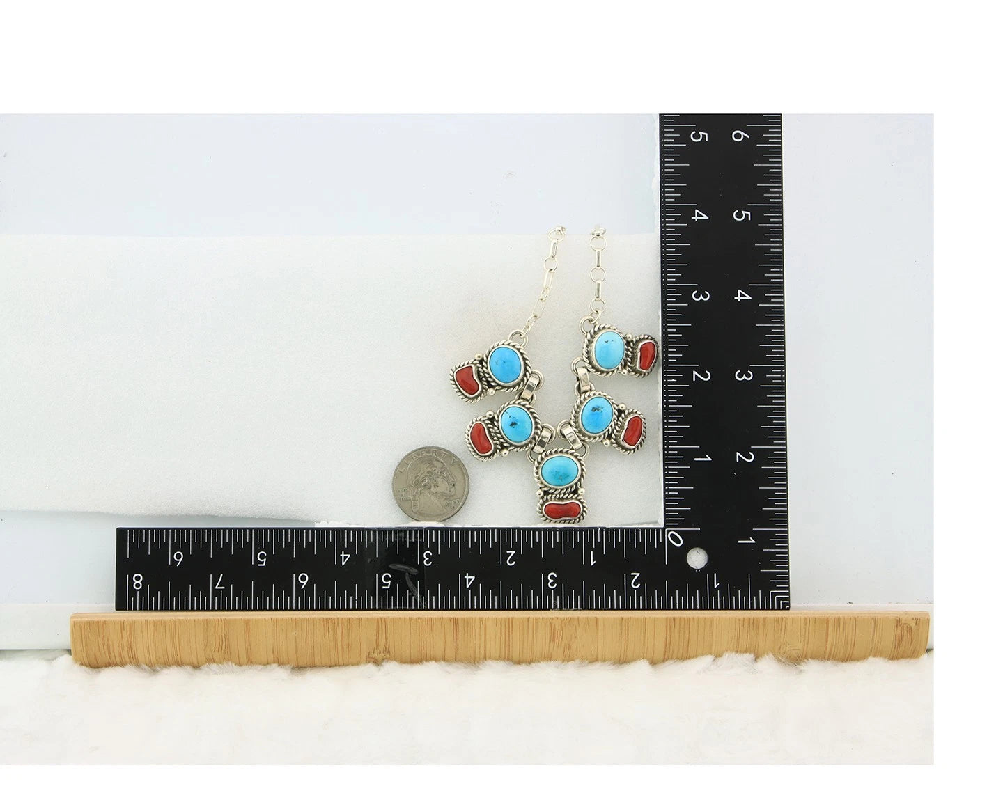Navajo Necklace Sterling Authentic Turquoise & Coral Handmade Native Artist