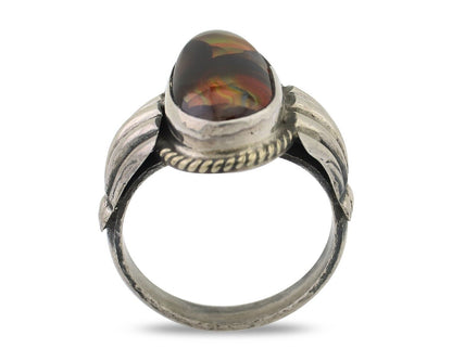 Navajo Handmade Ring 925 Silver Natural Fire Opal Native Artist Size 5.75 C.80's