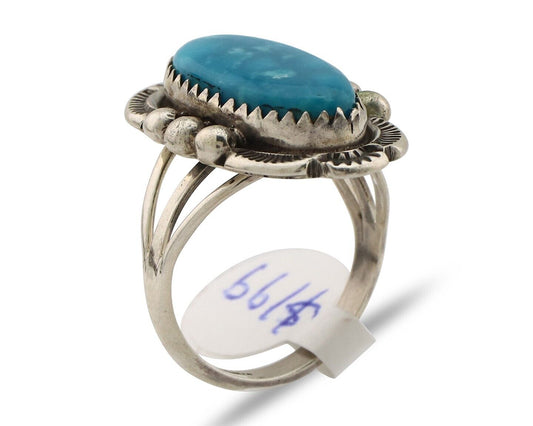 Navajo Ring 925 Silver Blue Gem Turquoise Native American Artist C.80's