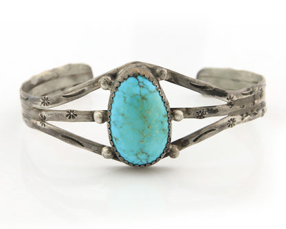 Navajo Bracelet Sterling Silver Turquoise Hand Stamped Native American Artist