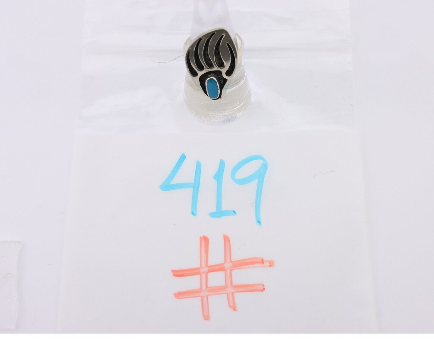 Navajo Badger Paw Ring 925 Silver Turquoise Native American Artist C.80's