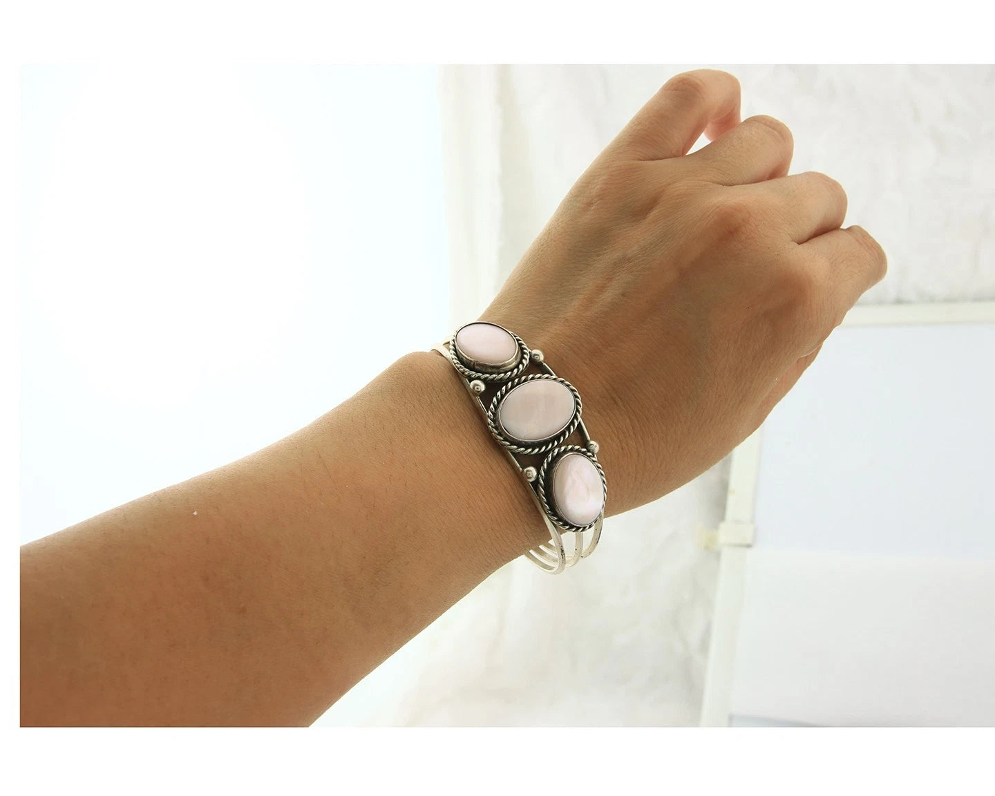 Navajo Cuff Bracelet Sterling Silver Authentic Pink Muscle Native Artist
