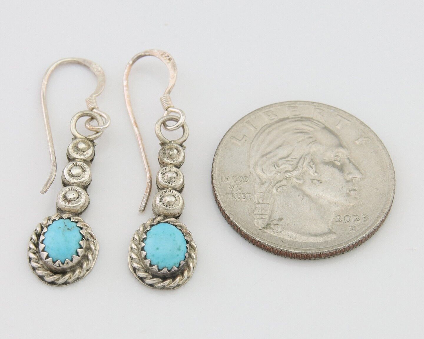 Navajo Earrings 925 Silver Blue Turquoise Artist Signed DB C.80's