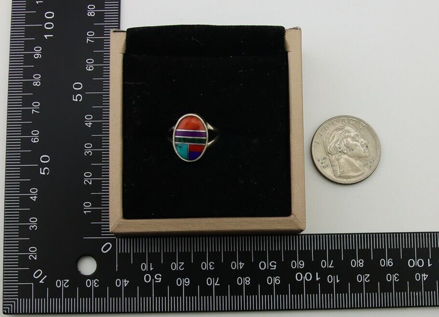Navajo Ring 925 Sterling Silver Natural Gemstones Artist Signed Sunrise C.80's