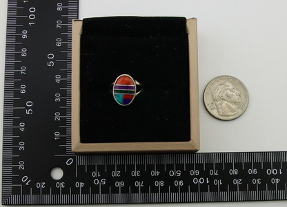 Navajo Ring 925 Sterling Silver Natural Gemstones Artist Signed Sunrise C.80's