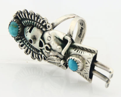 Vintage Navajo Ring 925 Silver Authentic Turquoise Signed Gomez Size 8.0