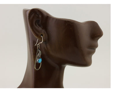 Navajo Dangle Earrings 925 Silver Sleeping B Turquoise Native Artist C.80's