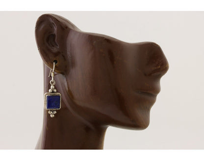 Navajo Earrings 925 Silver Natural Mined Lapis Native American Artist C.80's