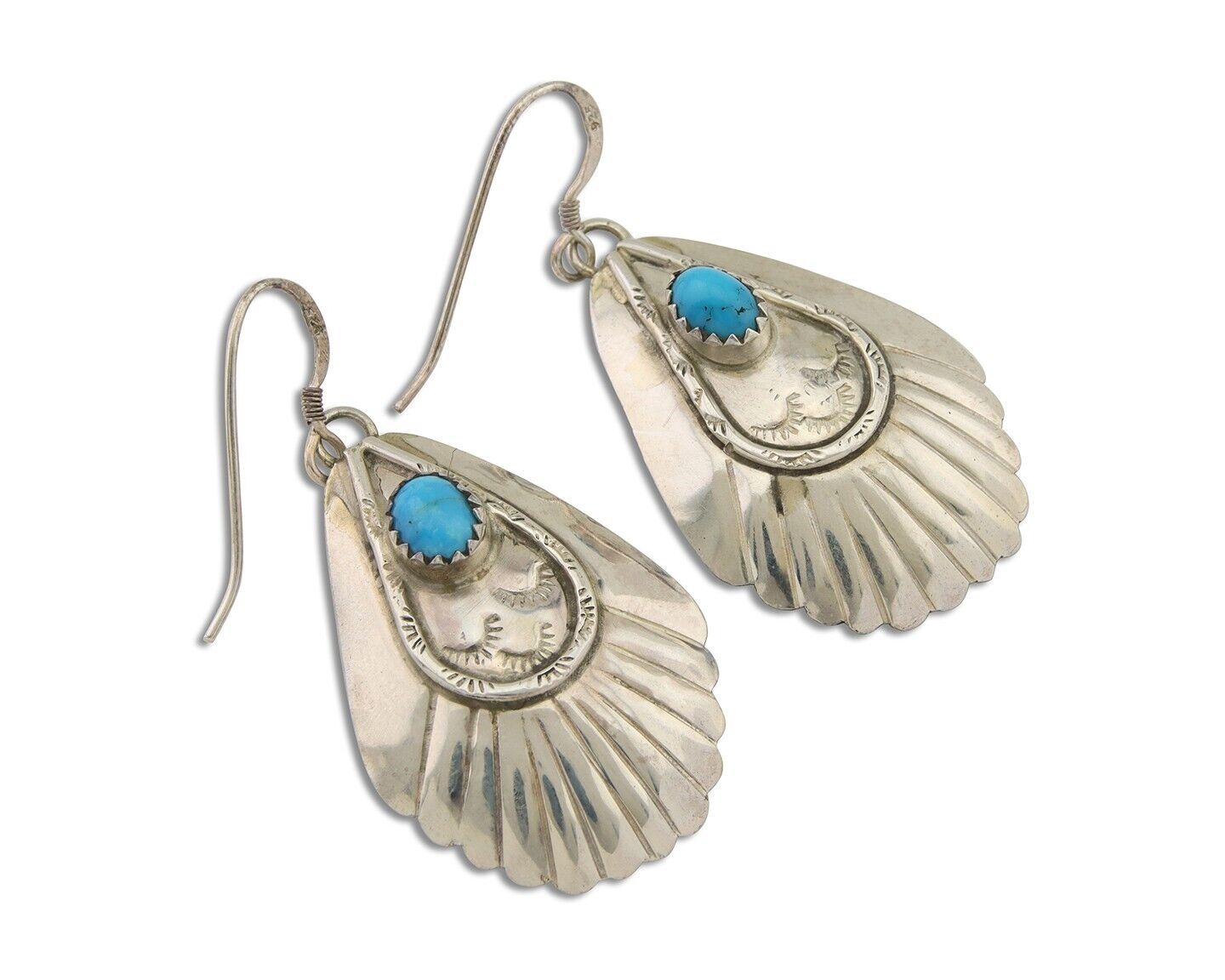 Navajo Earrings 925 Silver Turquoise Artist Signed Dean Brown C.80's