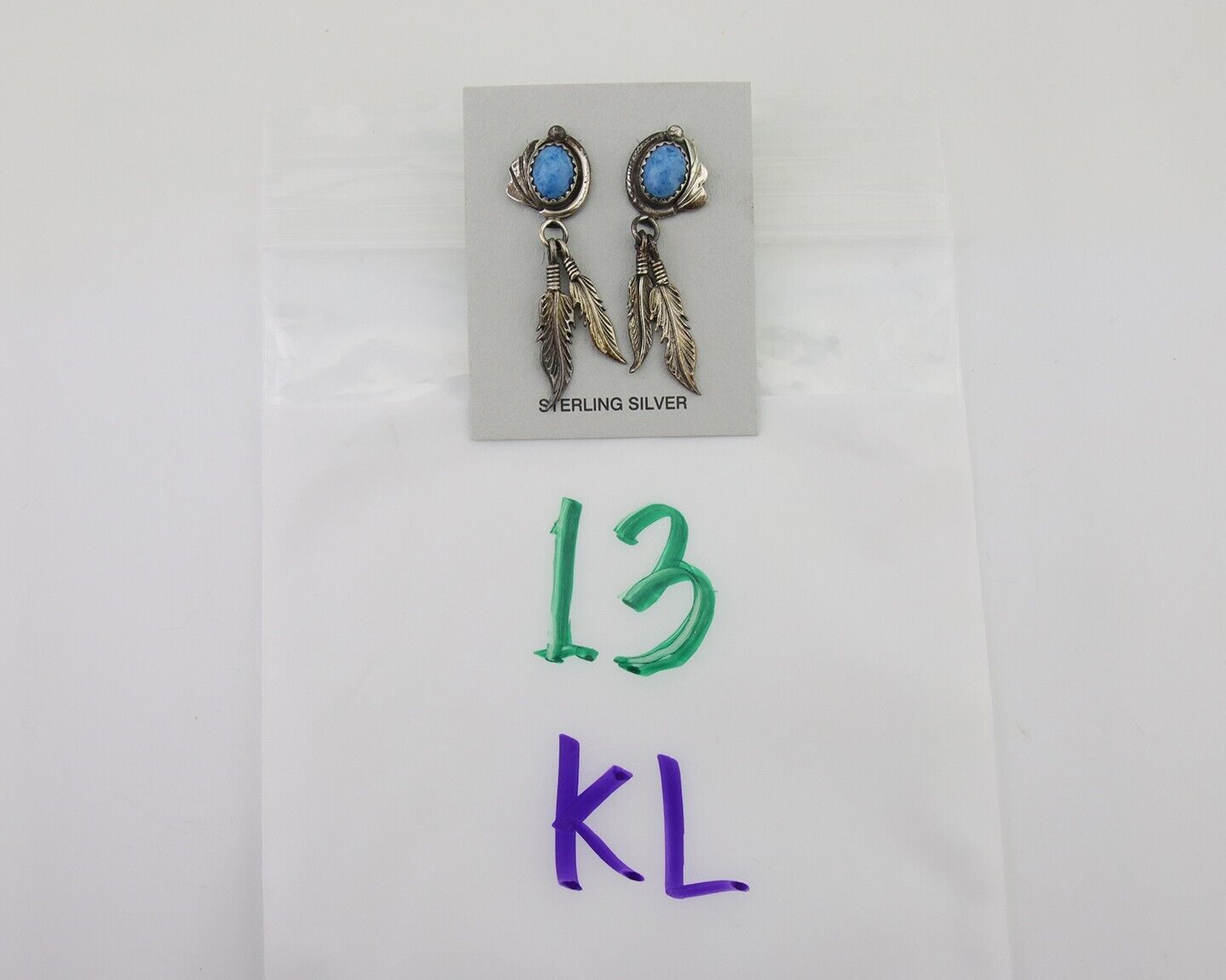 Navajo Earrings 925 Silver Blue Denim Lapis Native American Artist C.80's