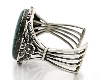Navajo Cuff Bracelet Sterling Silver Turquoise Vintage Signed Russell Sam