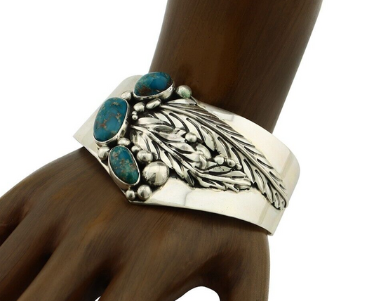 Navajo Bracelet 925 Silver Natural Blue Turquoise Signed David Zachary C.80's